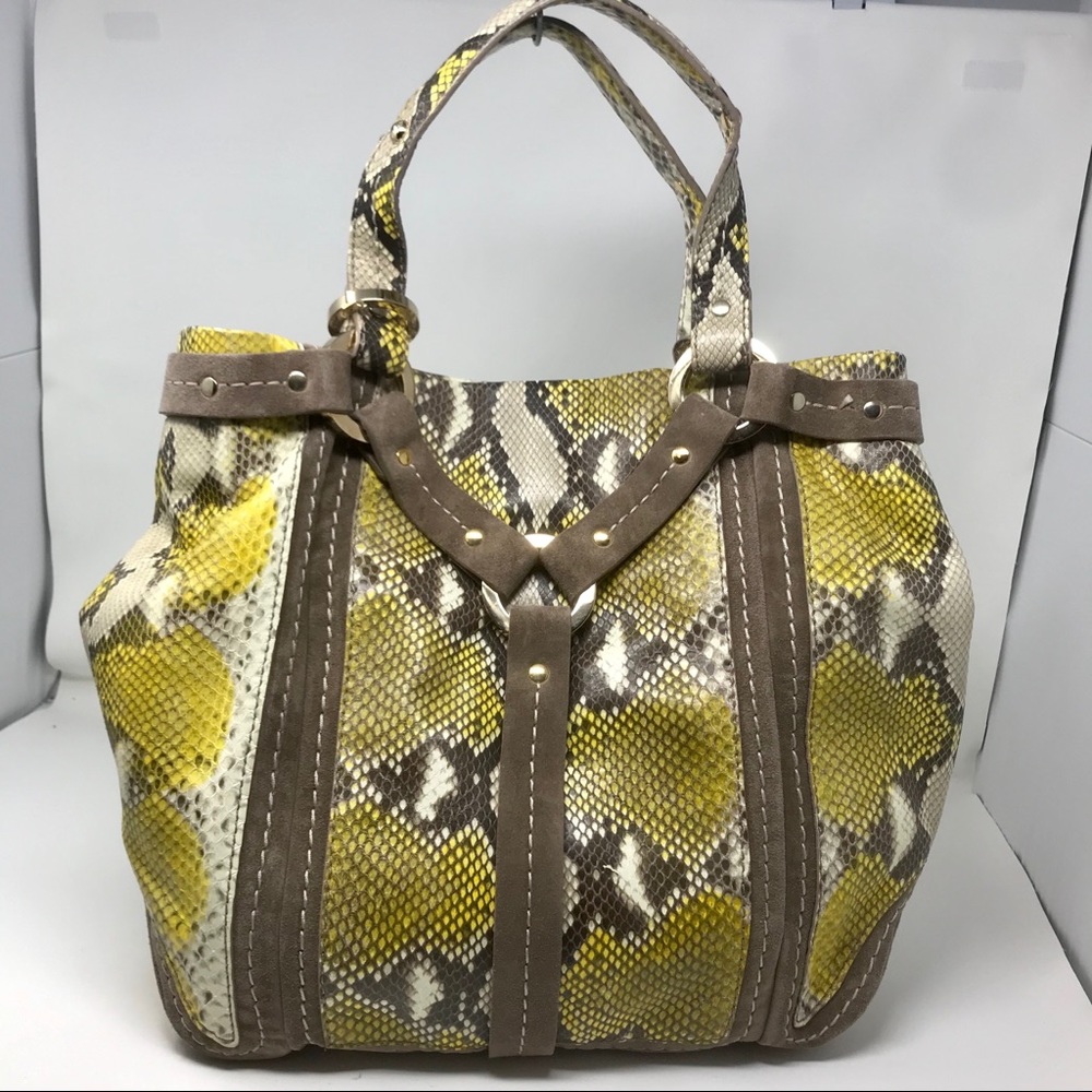 Jimmy Choo Lrg Yellow Python & Suede Harness Tote - image 1